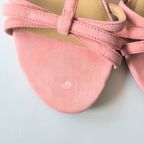 Talbots Shell Coral Pink Genuine Suede Royce T-Strap Kitten Wedge Heel Sandals 7 - Picture 5 of 10